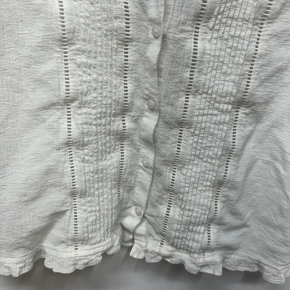 Madewell White Cotton Gauze Pintuck Ladder Lace Ruffle Hem Blouse AF666 XS - Picture 2 of 8
